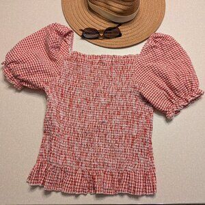 Gingham Smocked Top Cropped with Puffed Sleeves Approximate Size Small